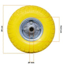 Ruota Piena Antiforatura per Carrello Carriola Ø25 cm con Asse Decentrato in PU Giallo      