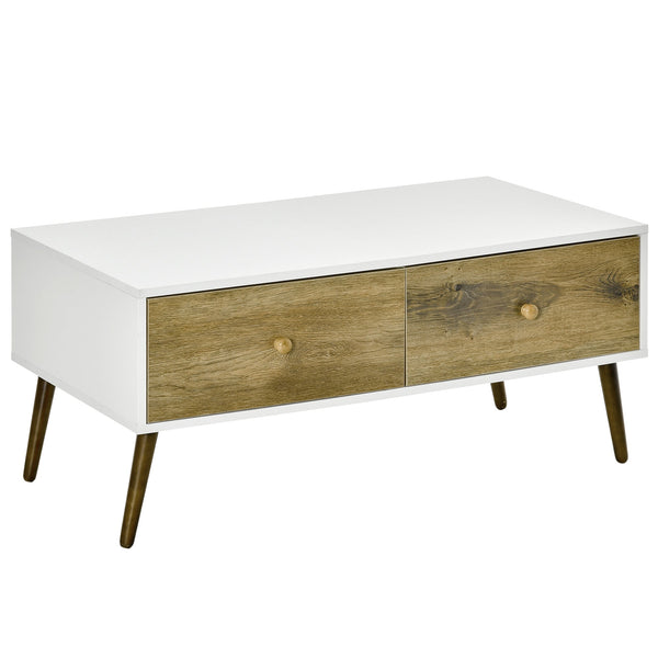 Tavolino Basso 4 Cassetti 100x53,5x45 cm in Truciolare e Legno di Faggio Bianco acquista