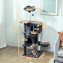Albero Tiragraffi per Gatti Alto 140 cm con 2 Casette Lettino e Amaca per 2-3 Gatti in Peluche Grigio      