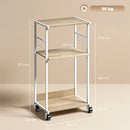 Mobile Supporto per Stampante a 3 livelli 43x30x82 cm con Ruote e Ganci in Legno e Metallo Naturale      