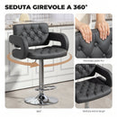 Sgabello da Bar Regolabile 61x50x93-113 cm Seduta Extra Large Girevole in Similpelle PU Grigio      