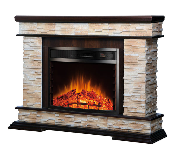 sconto Camino Elettrico da Pavimento 88x118x30,5 cm Effetto Fiamma 1500W Stone & Ararat Noce