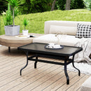Tavolino da Esterno Rettangolare 95x55x46 cm Piano in Vetro in Metallo Nero   