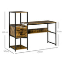 Scrivania PC con Scaffali e Cassetti 140x50x110 cm in Legno e Acciaio Marrone