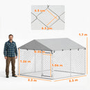 Recinto per Cani da Esterno 230x230x170 cm con Tetto in PE Anti-UV Impermeabile Doppia Chiusura in Acciaio Zincato Argento      
