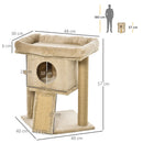 Albero Tiragraffi per Gatti con Casetta e Lettino 40x40x57 cm in Peluche e Juta Marrone