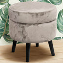 Pouf Contenitore Ø37x40 cm Sgabello Cassapanca Poggiapiedi Tessuto Velluto Tortora      