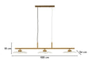Lampadario Emily 3 Luci Vetro Trasparente 100x24x18 cm in Ferro e Vetro Oro e Trasparente      