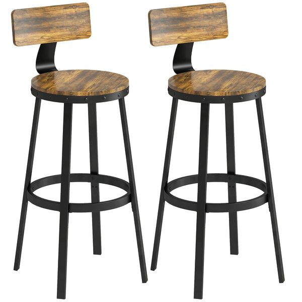 sconto Set 2 Sgabelli da Bar Stile Rustico 37x47x96 cm con Poggiapiedi in Legno e Metallo Marrone