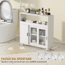 Mobile Bagno 71x20x70 cm a Rotelle con Spazio Aperto Ripiani Regolabili e Ante in Vetro in Legno  Bianco      