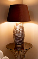 Lampada da Tavolo Praga Ø45,5x79 cm in Vetro e Ferro e Tessuto Marrone e Oro      