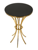 Tavolinetto Alto Shanty Ø50x92 cm in Ferro e Vetro Oro e Nero      