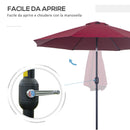 Ombrellone Rotondo e Regolabile Ø265x240 cm in Poliestere Metallo e Fibra di Vetro Rosso e Nero   