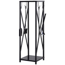 Portalegna per Camino 34x34x111 cm con Accessori in Metallo Nero