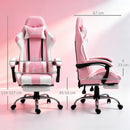 Sedia Gaming Ergonomica Reclinabile con Poggiatesta, Cuscino Lombare, Altezza Regolabile, Rosa e Bianco      