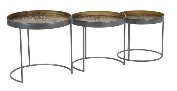 Tavolinetti Bassi Opis Set 3 Pz Ø50,5x48-46x43-40,5x38 cm in Ferro Nero e Bronzo acquista