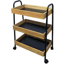 Carrello Trolley Cucina in Metallo 3 Ripiani in legno 4 Ruote Salvaspazio Nero