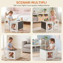 Set Tavolo e Sedia per Bambini 3-6 Anni con Piano Reversibile in Legno Bianco      