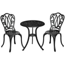 Set 3 Pezzi da Giardino con 2 Sedie e Tavolino in Vetro con Foro per Ombrellone in Alluminio Nero      