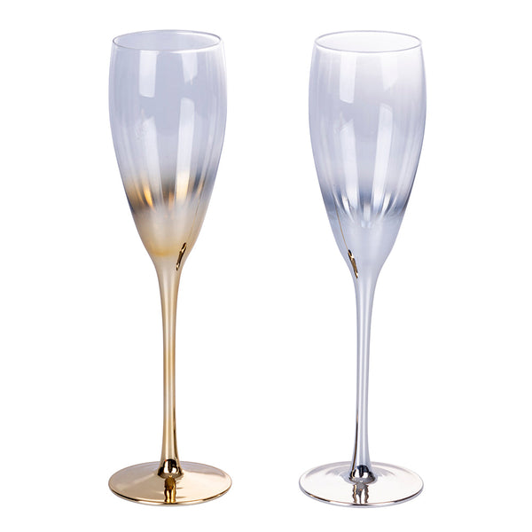 Set 2 Bicchieri da Champagne Très Chic Flûte in Vetro VdE Tivoli 1996 Gold e Silver prezzo