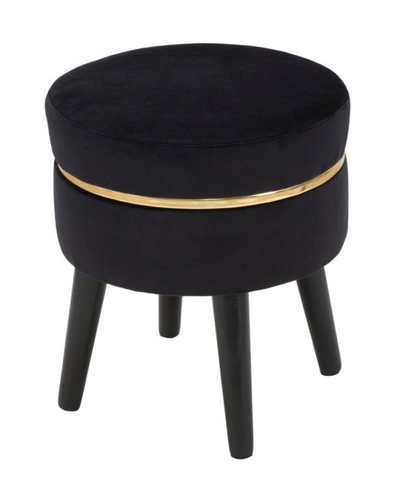 Sgabello Paris Nero Ø35x40,5 cm in Legno Spugna e Poliestere Nero e Oro online