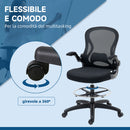 Sedia da Ufficio 59x65x102-122 cm con Supporto Lombare Altezza Regolabile e Braccioli Ribaltabili in Tessuto a Rete Nero      