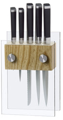 Ceppo in Vetro Temprato e Legno con 5 Coltelli Marte Alexander Crystal Zaffiro