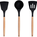 Set 12 Utensili da Cucina con Supporto in Silicone e Manico Legno Nero      