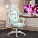 Sedia da Gaming Ergonomica con Orecchie da Gatto Poggiapiedi Retrattile e Schienale Reclinabile 135° Bianco e Azzurro     