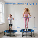 Trampolino Fitness Ø145 cm con Manubrio Regolabile su 5 Posizioni 36 Molle Bungee e Capacità 150 kg Telaio in Acciaio Blu      