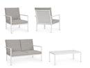 Set 4 Pezzi Salotto da Giardino con Divano 2 Poltrone e Tavolino in Alluminio e PP Konnor Bianco 