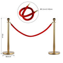 2 Colonnine Separacode Oro con Corda Rossa in Acciaio Inox Ø32x95 cm 