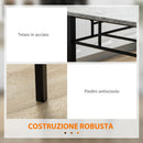 Set da Pranzo Tavolo e 4 Sedie Seduta Imbottita in Metallo e MDF Grigio e Nero