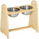 Ciotole per Cani Rialzate 49x25x41 cm in Acciaio e Legno Naturale