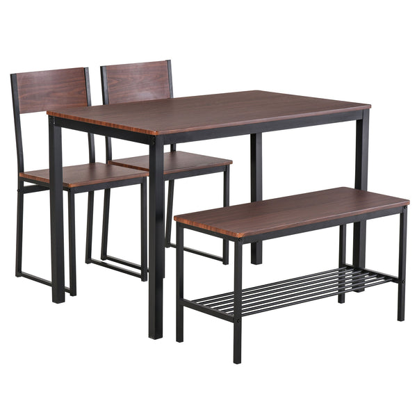 Set Tavolo 2 Sedie e Panca in Metallo e Legno Nero e Marrone online