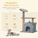 Albero Tiragraffi per Gatti 48x48x84 cm in Corda Juta Rivestimento in Peluche Grigio