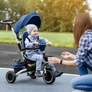 Triciclo a Spinta Seggiolino Reversibile per Bambini 110x58x100 cm Blu e Bianco