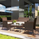 Set da Giardino 4 Pezzi con Divano 2 Sedie e Tavolino Basso con Piano in Vetro in Rattan Beige e Marrone    