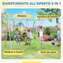 Gioco per Bambini 4 in 1 215x180x182 cm con 2 Altalene Canestro e Porta da Calcio Verde e Grigio   
