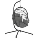 Poltrona Sospesa a Uovo 120x106x188 cm con Cuscino Imbottito e Cesto Pieghevole Grigio      