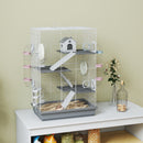 Gabbia per Criceti a 4 Livelli 47x30x70 cm e 16 Tubi con Casetta Rampa e Accessori in Metallo e Plastica Grigio      