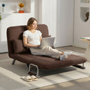 Divano Letto 2 Posti 111x80x78 cm Schienale Regolabile e 2 Cuscini in Finta Pelle Scamosciata Marrone      