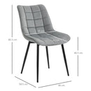 Set 2 Sedie Imbottite 46x58,5x85,5 cm in Tessuto Vellutato Grigie