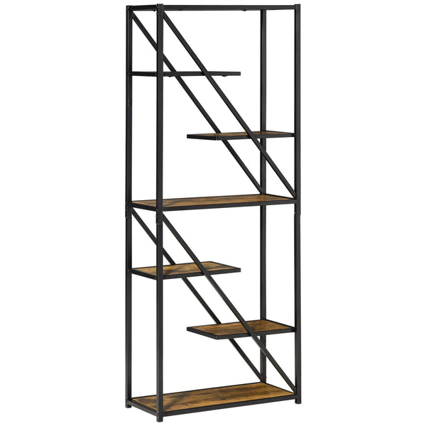 prezzo Libreria a Muro 6 Ripiani 64x30x165 cm in Truciolare e Metallo Marrone e Nero