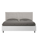 Letto Matrimoniale con Alzata Comoda Struttura Bianco Frassico con Cuscini in Similpelle Annalisa Tortora Varie Misure