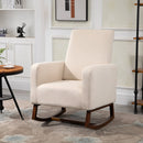 Poltrona a Dondolo Imbottita 77x92x100 cm in Legno e Lino  Beige