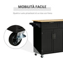 Carrello da Cucina 121x46x91 cm 2 Cassetti 3 Ante con Ruote Nero