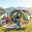 Tenda da Campeggio Pop-Up per 2-3 Persone 265x220x115 cm 2 Porte 2 Finestre Impermeabile in Poliestere Verde      