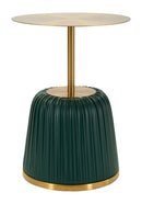 Tavolinetto Egle Verde Ø40x55 cm in Metallo e PU Grigio e Verde      