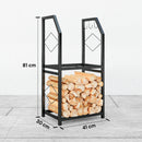 Portalegna da Interno Esterno a 2 Livelli con 3 Ganci 41x30x81cm in Metallo Nero       